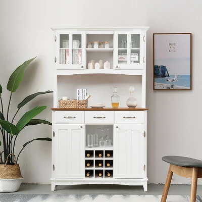 Costway Buffet And Hutch Kitchen Storage Cabinet Cupboard W/ Wine Rack & Drawers White 3 Costway Buffet And Hutch Kitchen Storage Cabinet Cupboard W/ Wine Rack & Drawers White