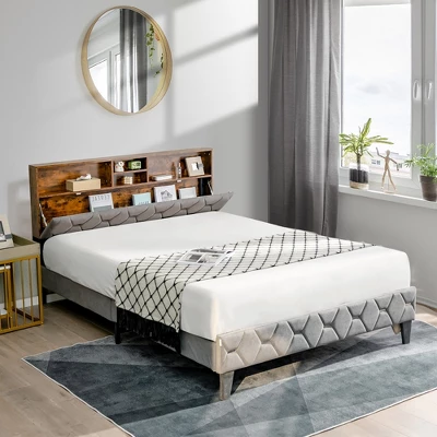 Costway Bed Frame Upholstered Platform Mattress Foundation With Storage Headboard 3 Costway Bed Frame Upholstered Platform Mattress Foundation With Storage Headboard