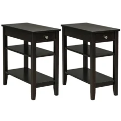 Costway 2PCS 3-Tier End Table Sofa Side Table Nightstand W/ Shelf & Drawer -Costway GUEST 8a17bc87 c028 4925 955f a2b748e655f1