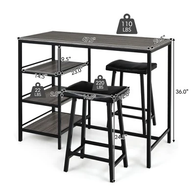Costway 3 Piece Counter Height Dining Bar Table Set W/2 Stools&3 Storage Shelves 6 Costway 3 Piece Counter Height Dining Bar Table Set W/2 Stools&3 Storage Shelves - Image 4