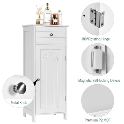 Costway Bathroom Floor Cabinet Wooden Storage Organizer Free-Standing W/ Drawer & Shelf 9 Costway Bathroom Floor Cabinet Wooden Storage Organizer Free-Standing W/ Drawer & Shelf - Image 7