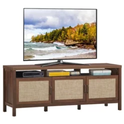 Costway TV Stand Entertainment Media Center For TV's Up To 65'' W/ Rattan Doors -Costway GUEST 8a3b52d8 18a4 4706 9f05 ba334082ba75