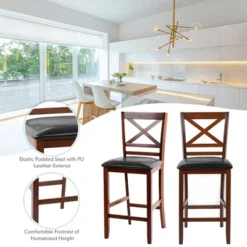 Costway Set Of 2 Bar Stools 25'' Counter Height Chairs W/ PU Leather Seat Walnut -Costway GUEST 8a8e1e8f 5edd 4d17 b7d5 e508846f919f