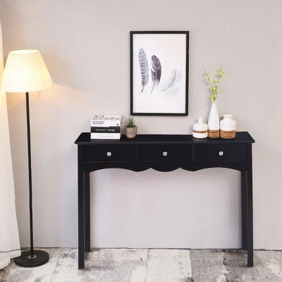 Costway Console Table Hall Table Side Table Desk Accent Table 3 Drawers Entryway Black 7 Costway Console Table Hall Table Side Table Desk Accent Table 3 Drawers Entryway Black - Image 5