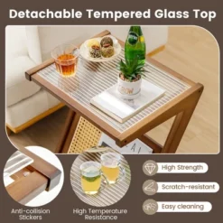 Costway Rattan Side Table Bamboo Accent Bedside Table With Tempered Glass Top Walnut/Natural 17 Costway Rattan Side Table Bamboo Accent Bedside Table With Tempered Glass Top Walnut/Natural -Costway GUEST 8b3140da 96ad 4221 b99d a90885eac6c7
