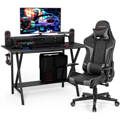Costway Gaming Computer Desk&Massage Gaming Chair Set W/Monitor Shelf Power Strip 13 Costway Gaming Computer Desk&Massage Gaming Chair Set W/Monitor Shelf Power Strip - Image 11