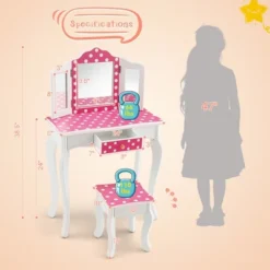 Costway Kid Vanity Set Wooden Makeup Table Stool Tri-Folding Mirror Polka Dot Print Pink -Costway GUEST 8bbce9a7 dfbc 4e51 a991 1bda49d2b6bc