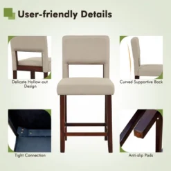 Costway Set Of 2 Upholstered Linen Bar Stools 24.5'' Wooden Dining Chairs With Back Beige/Brown -Costway GUEST 8be3ac3b c543 4caa ba34 ff57d44f9f4c