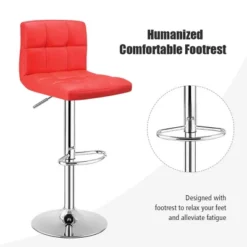Costway Set Of 2 Bar Stools Adjustable Swivel Kitchen Counter Bar Chair PU Leather Red Full Back -Costway GUEST 8bebccc0 3ae0 4829 879d b380cfefd874