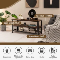 Costway 3-Tier TV Stand For 50-Inch Flat Screen TVs Entertainment Center Open Shelves Steel Frame TV Console Table Living Room Entryway Rustic Brown -Costway GUEST 8c428b55 d7f2 4cee a638 e8ba1150696d