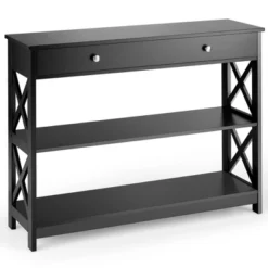 Costway 3-Tier Console Table X-Design Sofa Entryway Table With Drawer & Shelves Gray Espresso -Costway GUEST 8c907ec4 0171 4ed9 b251 8ff70f0b255f
