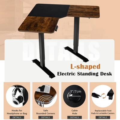 Costway L Shaped Electric Adjustable Standing Desk W/ Controller 2 Hooks BlackRustic 7 Costway L Shaped Electric Adjustable Standing Desk W/ Controller 2 Hooks BlackRustic - Image 5
