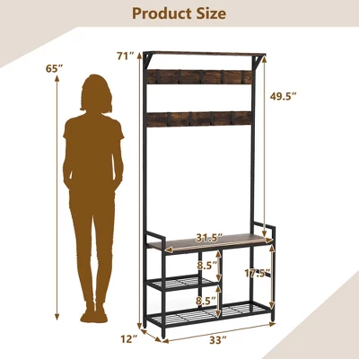 Costway 71'' Coat Rack Hall Tree With Shoe Bench Industrial Entryway Storage Shelf With Hooks 5 Costway 71'' Coat Rack Hall Tree With Shoe Bench Industrial Entryway Storage Shelf With Hooks - Image 3