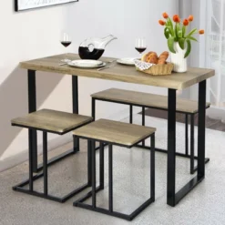Costway 4-Piece Dining Table Set Industrial Dinette Set Kitchen Table W/Bench & 2 Stools -Costway GUEST 8d2ae82c 980e 4b6f 905f da752a8c1469