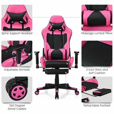 Costway Gaming Chair Massage Reclining Racing Office Computer Chair With Footrest Pink 11 Costway Gaming Chair Massage Reclining Racing Office Computer Chair With Footrest Pink - Image 9