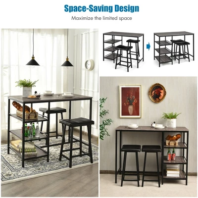 Costway 3 Piece Counter Height Dining Bar Table Set W/2 Stools&3 Storage Shelves 9 Costway 3 Piece Counter Height Dining Bar Table Set W/2 Stools&3 Storage Shelves - Image 7