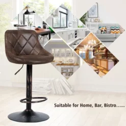 Costway Set Of 2 Adjustable Bar Stools Swivel Bar Chairs Hot-stamping Cloth Retro Brown Low Back -Costway GUEST 8dea8d80 a523 475c b3c0 526eb856a374