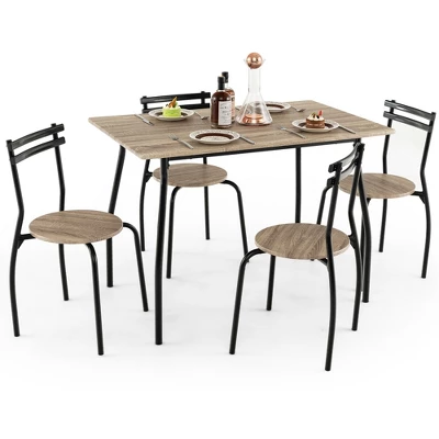 Costway 5PCS Dining Table Set 4 Chairs Wood & Metal Frame Space-saving Kitchen Furniture 5 Costway 5PCS Dining Table Set 4 Chairs Wood & Metal Frame Space-saving Kitchen Furniture - Image 3