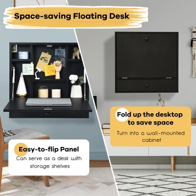 Costway Wall-Mount Floating Desk Foldable Space Saving Laptop Workstation 10 Costway Wall-Mount Floating Desk Foldable Space Saving Laptop Workstation - Image 8