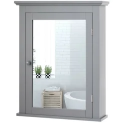 Costway Bathroom Mirror Cabinet Wall Mounted Adjustable Shelf Medicine Grey/Black -Costway GUEST 8e601e5b b470 4b70 a228 44835ade6670