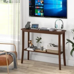 Costway 2-tier Console Entryway Table Wooden Sofa Behind Couch Table 38'' X 14'' X 30'' -Costway GUEST 8ebee390 2c96 455f 82bd 8b58332091d1