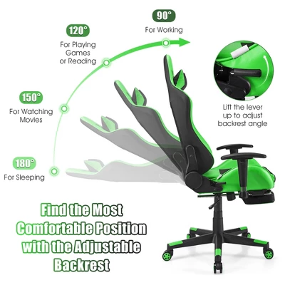 Costway Massage Gaming Chair Reclining Racing Office Computer Chair With Footrest WhiteBluePinkRed 6 Costway Massage Gaming Chair Reclining Racing Office Computer Chair With Footrest WhiteBluePinkRed - Image 4