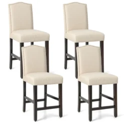Costway Set Of 4 Upholstered Bar Stools 25'' Bar Height Chairs With Rubber Wood Legs Grey/Beige -Costway GUEST 8f2adf98 fcb1 45fb 979e 791118358d0a 1