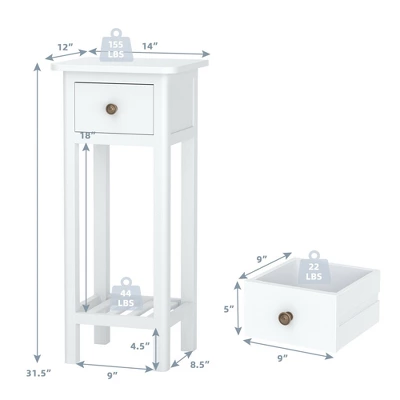 Costway 2 Tier End Bedside Sofa Side Table With Drawer Shelf Acacia Wood Nightstand White 3 Costway 2 Tier End Bedside Sofa Side Table With Drawer Shelf Acacia Wood Nightstand White