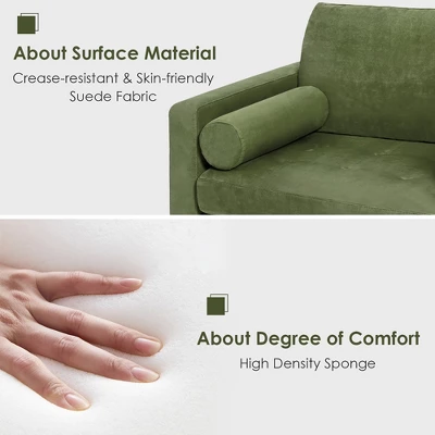 Costway Modern Loveseat 2-Seat Sofa Couch W/ 2 Bolsters & Side Storage Pocket Army Green 10 Costway Modern Loveseat 2-Seat Sofa Couch W/ 2 Bolsters & Side Storage Pocket Army Green - Image 8