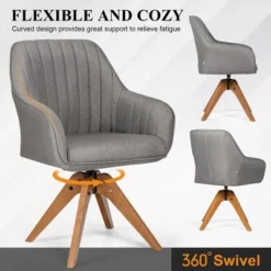 Costway Swivel Accent Chair Fabric Vanity Study Armchair W/Beech Wood Legs Gray -Costway GUEST 8f647c49 98f9 4e6d be2c efa7495283d1