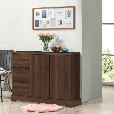 Costway Buffet Sideboard Cupboard Cabinet Console Table W/ 3 Drawers & Adjustable Shelf 6 Costway Buffet Sideboard Cupboard Cabinet Console Table W/ 3 Drawers & Adjustable Shelf - Image 4