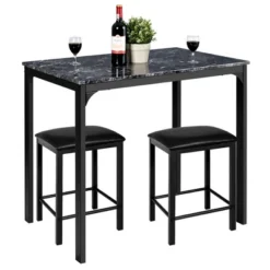 3 Piece Counter Height Dining Set Faux Marble Table 2 Chairs Kitchen Bar -Costway GUEST 8f786087 d5eb 43b2 8052 a09362b3e392