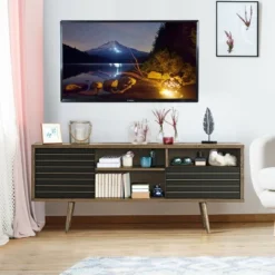 Costway Modern TV Stand/Console Cabinet 3 Shelves Storage Drawer Splayed Leg Wood/Black -Costway GUEST 8f97f81b e6ca 44b2 a4ea 17641ad9a9a6