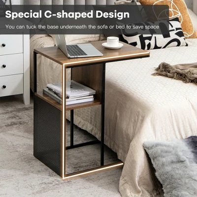 Costway C Shape Sofa Side End Table Reversible Snack Table Nightstand Steel Frame Oak 8 Costway C Shape Sofa Side End Table Reversible Snack Table Nightstand Steel Frame Oak - Image 6