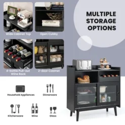 Costway Kitchen Buffet Sideboard Organizer Liquor Bar Cabinet With Wine Rack & Sliding Door -Costway GUEST 90353c17 c805 4095 852d ca5040b43634