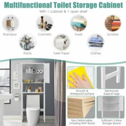 Costway Over The Toilet Storage Cabinet Double Door Bathroom Organizer Adjustable Shelf -Costway GUEST 9065d2a8 6a48 48d2 8dce a1284cd1d308