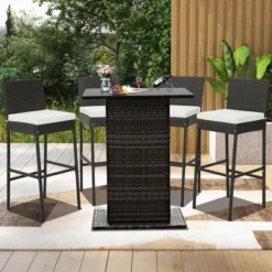 Costway Patio Wicker Barstools Bar Height Chairs W/ Cushions Backyard Off White -Costway GUEST 906dc93d d542 476a 982e 7e3e59f64818