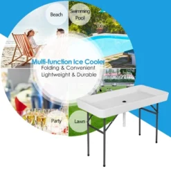 Costway 4 Foot Party Ice Folding Table Plastic With Matching Skirt White -Costway GUEST 90797778 6ab2 4fd3 a899 32dcf00a8449