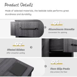 Costway 2PCS Nightstand With Drawer And Shelf Rustic Wooden Bedside Table Bedroom Brown / Natural / Black -Costway GUEST 908add3d 8e64 4ed0 9be1 367946ceff8a