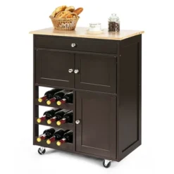Costway Rolling Kitchen Island Serving Cart Storage Cabinet W/ Wine Rack -Costway GUEST 909b2beb e8d7 49d5 b239 7127083ffa24