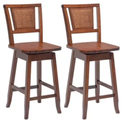 Costway Set Of 2/4 Swivel Bar Stools Counter Height Rubber Wood Pub Chairs W/ Rattan Back -Costway GUEST 90a6b983 4b78 4db3 bf74 ec783ad77151