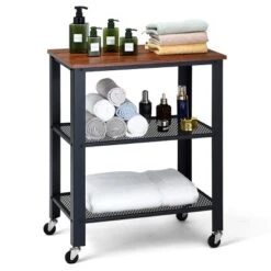 Industrial Serving Cart 3-Tier Kitchen Utility Cart On Wheels W/Storage Black -Costway GUEST 90b17d7a 0c75 456f a225 fb13c6436cc1