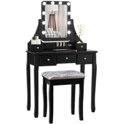 Costway Vanity Dressing Table Set W/ 10 Dimmable Bulbs Touch Switch Cushion Stool WhiteBlackBrown -Costway GUEST 90d184d4 f266 4b1e 888d 02b26b6ef728