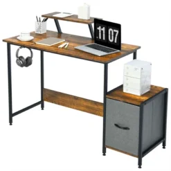 Costway Computer Desk Writing Workstation Home Office W/ Movable Storage Rack & Shelf -Costway GUEST 90f75b00 ecef 498e 98c4 43a7c74ceca8