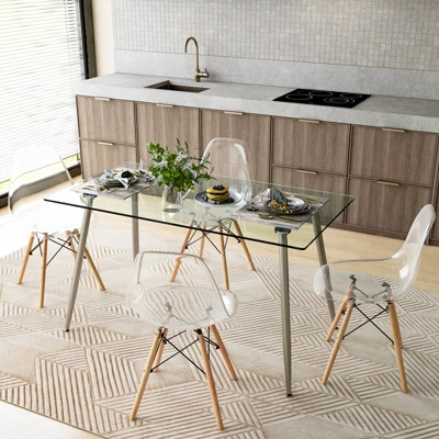 Costway 5 PCS Dining Table Set 51'' Modern Rectangular Glass Table & 4 Chairs Kitchen 3 Costway 5 PCS Dining Table Set 51'' Modern Rectangular Glass Table & 4 Chairs Kitchen