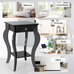 Costway End Side Table With Drawer Bottom Shelf Accent Nightstand Bedroom WhiteBlackBrown -Costway GUEST 915691d9 343f 4ab2 b21f 85db9474f318
