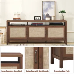 Costway TV Stand Entertainment Media Center For TV's Up To 65'' W/ Rattan Doors -Costway GUEST 91a84bb4 fb07 40e0 99dc 433a11085dc2