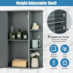 Costway Bathroom Cabinet Medicine Cabinet Single Door Shelves Wall Mount Cabinet W/ Mirror Gray -Costway GUEST 91c8fb77 786b 4ca3 9df4 9a984a0dd20d