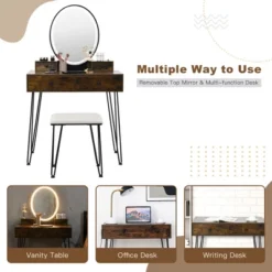 Costway Industrial Vanity Makeup Dressing Table Padded Stool Set 3-Color Lighted Mirror -Costway GUEST 91fbe8f7 495d 48ef 9fd8 366d85222abf