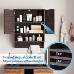 Costway Bathroom Wall Mounted Medicine Cabinet With Louvered Doors & Towel Bar Espresso/Grey/White -Costway GUEST 9217a552 bbb2 4044 849e 31f68b44779c